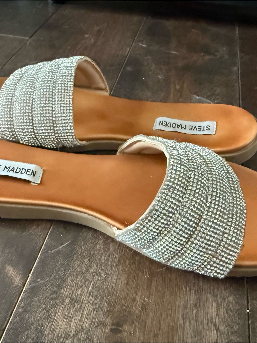Steve Madden Silver Crystal Slide Sandals